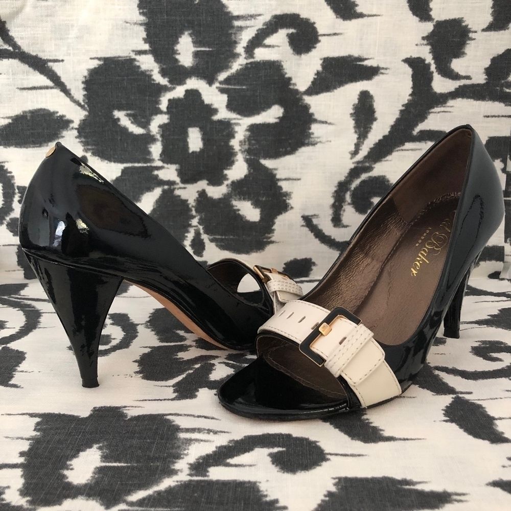 Ted Baker Spectator Vtg Style Black Peep Toe Heels